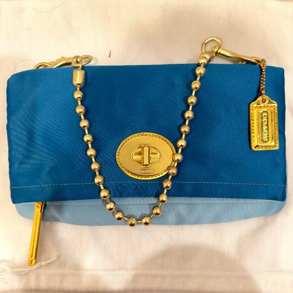 Coach Satin Blue Clutch with Strap - Picture 1 of 4